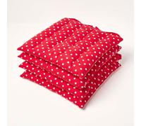 Red Polka Dot Seat Pad with Button Straps 100% Cotton 40 x 40 cm Set of 4 Homescapes Red 40cm x 40cm