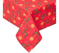 Homescapes Red Reindeer 100% Cotton Christmas Tablecloth 137 X 178 Cm