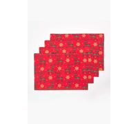 HOMESCAPES Set of 4 Red Christmas Placemats 100% Cotton “Red Reindeer” Patterned Xmas Dinner Mats