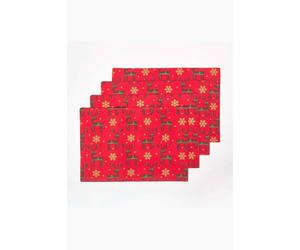 Homescapes Red Reindeer Christmas Placemats, Set Of 4 Red