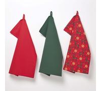 Homescapes Red Reindeer Set of 3 Christmas Tea Towels