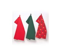 Homescapes Red Reindeer Set Of 3 Christmas Tea Towels Red One Size