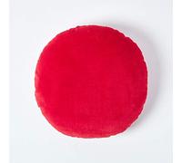 HOMESCAPES Red Round Velvet Cushion Super Soft Cotton Velvet Luxury Filled Scatter Cushion Thick Plain Accent Throw Pillow for Sofa and Bed Decoration, 40cm (15") Diameter