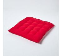 Homescapes Seat Pad Plain – 100% Cotton, Button Straps, 40 x 40 cm – Red One Size