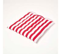 HOMESCAPES Red and White Stripe Seat Pad Cushion for Dining Chairs 100% Cotton Chair Pad with Straps 40 x 40 cm