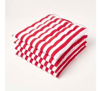 Set of 4 Red Stripe Seat Pad with Button Straps 100% Cotton 40 x 40 cm Homescapes Red 40cm x 40cm
