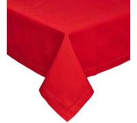 HOMESCAPES Red Table Cloth, Plain Cotton Tablecloth, Square, Handcrafted & Durable Dining Table Cover with Hem Stitch, Hypoallergenic, Washable, 137 x 137cm