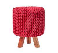 Homescapes Red Tall Cotton Knitted Footstool On Legs