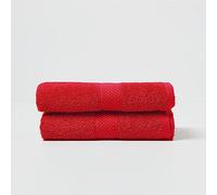 HOMESCAPES Red Turkish Cotton Set of 2 Hand Towels Super Soft Thick & Absorbent 500 GSM Towel Heavy Weight for everyday Luxury
