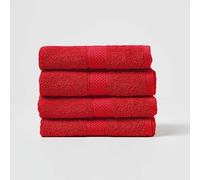 HOMESCAPES Red Turkish Cotton Set of 4 Hand Towels Super Soft Thick & Absorbent 500 GSM Towel Heavy Weight for everyday Luxury
