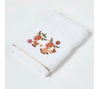 Homescapes Reindeer Embroidered 100% Cotton Christmas Hand Towel