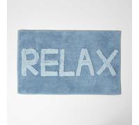 HOMESCAPES Relax 100% Cotton Bath Mat White and Blue Super Absorbent and Soft Non-Slip 50 x 80 cm Large and Thick Bathmat