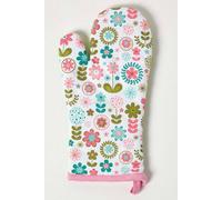 Homescapes Retro Flower Cotton Oven Glove In Green Green One Size