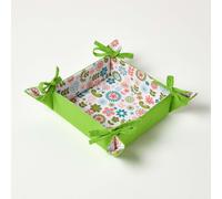 HOMESCAPES Reversible Bread Basket Double Design Fabric Retro Flower Foldable Basket for Buns Eggs Baked Goods 100% Cotton Cover