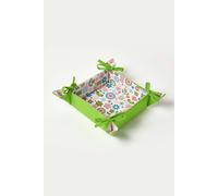 HOMESCAPES Reversible Bread Basket Double Design Fabric Retro Flower Foldable Basket for Buns Eggs Baked Goods 100% Cotton Cover