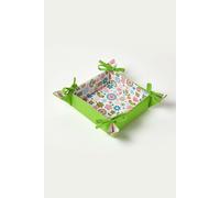 HOMESCAPES Reversible Bread Basket Double Design Fabric Retro Flower Foldable Basket for Buns Eggs Baked Goods 100% Cotton Cover