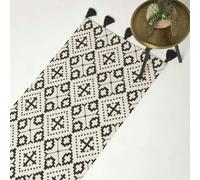 Homescapes Reva Black & White Cotton Geometric Rug Black 66cm x 200cm