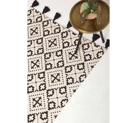 Homescapes Reva Black & White Cotton Geometric Rug Black 66cm x 200cm