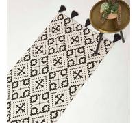 Homescapes Reva Black & White Handwoven Cotton Geometric Hallway Runner Rug 66 X 200 Cm