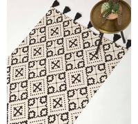 Homescapes Reva Black & White Handwoven Cotton Geometric Rug 90 X 150 Cm