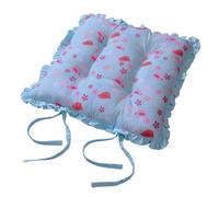 Homescapes Reversible Blue Frilled Cushion Seat Pad with Ties Birds & Flowers