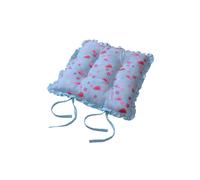 Homescapes Reversible Blue Frilled Cushion Seat Pad With Ties Birds & Flowers Blue 40cm x 40cm