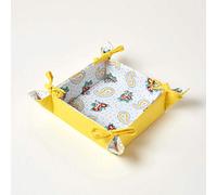 HOMESCAPES Reversible Bread Basket Double Design Fabric Paisley & Dots Foldable Basket for Buns Eggs Baked Goods 100% Cotton Cover