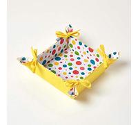 Multi Colour Polka Dot Reversible Bread Basket Homescapes Yellow One Size