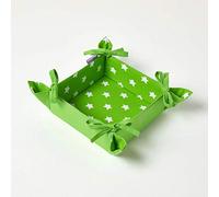 HOMESCAPES Reversible Bread Basket Double Design Fabric Stars Green Foldable Basket for Buns Eggs Baked Goods 100% Cotton Cover