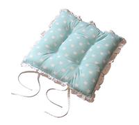 Reversible White Frilled Cushion Seat Pad with Ties Blue Stars Homescapes White 40cm x 40cm