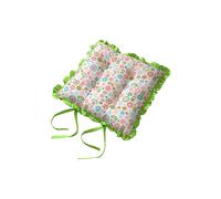 Homescapes Reversible Green Frilled Cushion Seat Pad With Ties Retro Flower Green 40cm x 40cm