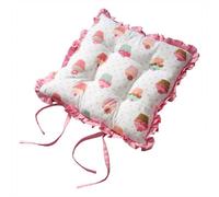 HOMESCAPES Reversible Frilled Tie-on Seat Pad 40 x 40cm Cup Cakes Design Chair Pad Cushion with Ties and Ruffles