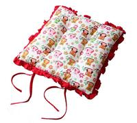 HOMESCAPES Reversible Frilled Tie-on Seat Pad 40 x 40cm Owls Design Chair Pad Cushion with Ties and Ruffles