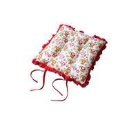 Homescapes Reversible Red Frilled Cushion Seat Pad With Ties Owls Red 40cm x 40cm