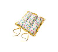 Homescapes Reversible Yellow Frilled Cushion Seat Pad With Ties Polka Dots Multi Yellow 40cm x 40cm