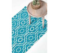 HOMESCAPES Riga 100% Cotton Printed Patterned Rug - Teal - 66 x 200 cm