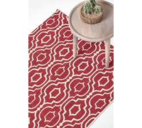 Homescapes Riga 100% Cotton Printed Patterned Rug In Red Red