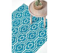 (90 x 150 cm, Teal and white) Riga 100% Cotton Printed Patterned Rug