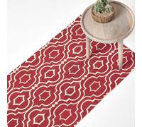 HOMESCAPES Riga 100% Cotton Printed Patterned Rug - Red - 66 x 200 cm