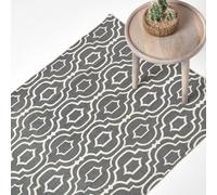 Homescapes Riga Grey And White 100% Cotton Printed Patterned Rug, 120 X 170 Cm