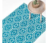 Homescapes Riga Teal And White 100% Cotton Printed Patterned Rug, 160 X 230 Cm
