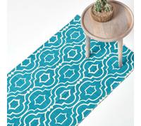 (66 x 200 cm, Teal and white) Riga 100% Cotton Printed Patterned Rug