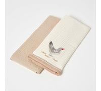 Homescapes "rooster" Waffle Cotton Tea Towels, Set Of 2