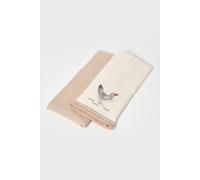 HOMESCAPES Cream Tea Towels 100% Cotton Set of 2 Waffle Teatowels Super Absorbent Lint Free Kitchen Towels with Embroidered “Rooster” Design, 40 x 60 cm