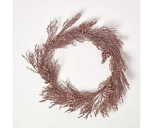 HOMESCAPES Rose Gold Christmas Wreath 59 cm Modern Sparkling Artificial Wreath with Glitter Decoration