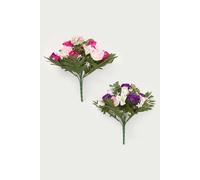 Homescapes Set Of 2 Artificial Pink & Purple Handcrafted Rose & Lily Bouquets, 35 X 30 Cm