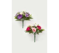 Homescapes Rose & Lotus Flower Bouquet, Pink & Purple Set Of 2 Pink