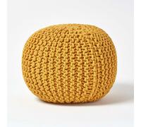 Homescapes Mustard Round Cotton Knitted Pouffe Footstool
