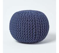 Round Cotton Knitted Pouffe Footstool Homescapes Navy One Size
