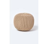 HOMESCAPES Linen Knitted Pouffe Footstool Bean Filled 100% Cotton for Living Room Children or the Elderly